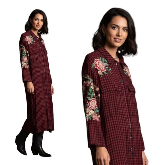 Zara Trf Outerwear Red Navy Blue Flannel Plaid Button Front Maxi Dress Duster - Picture 3 of 15